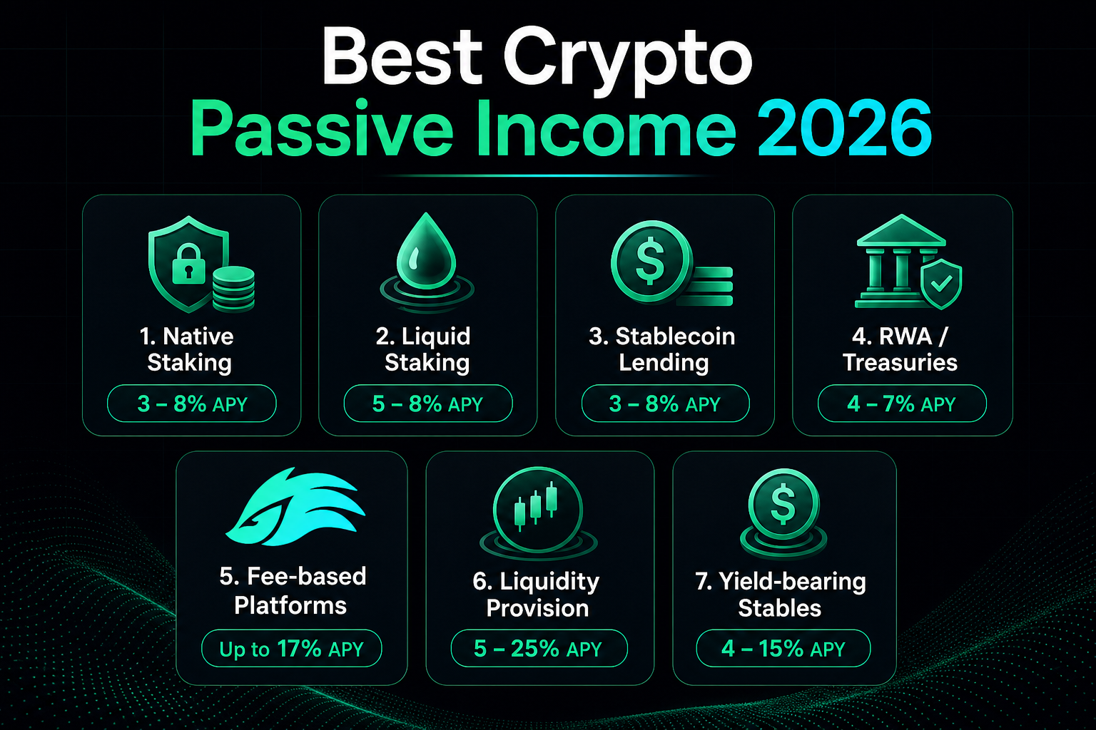 Best crypto passive income 2026 — 7 strategies APY staking lending yield