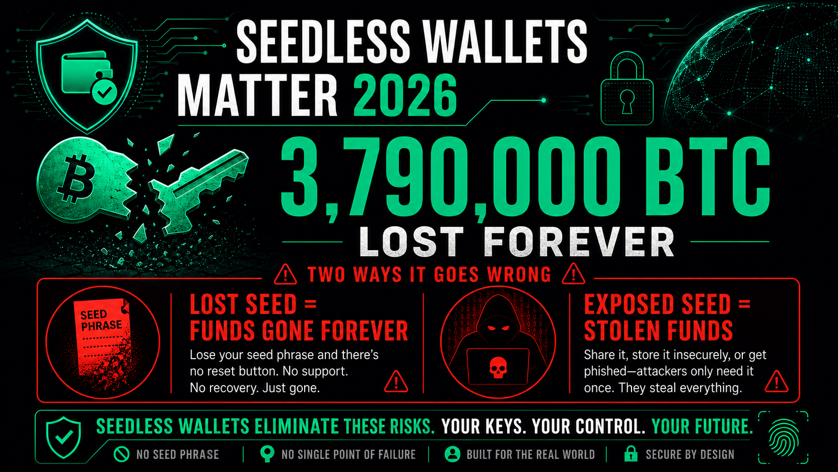 3.79 million Bitcoin lost to seed phrases — why seedless wallets matter 2026