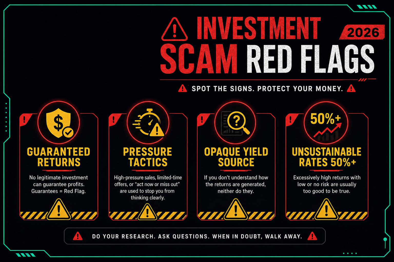 Investment scam red flags 2026 — guaranteed returns too good to be true