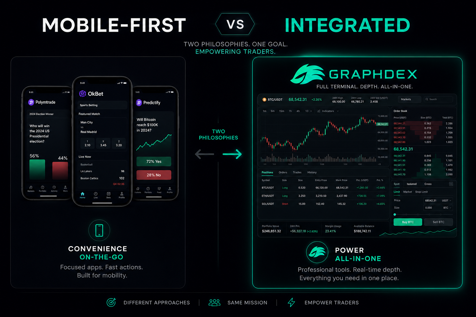 Mobile-first vs integrated prediction terminal — GraphDex 2026 philosophy