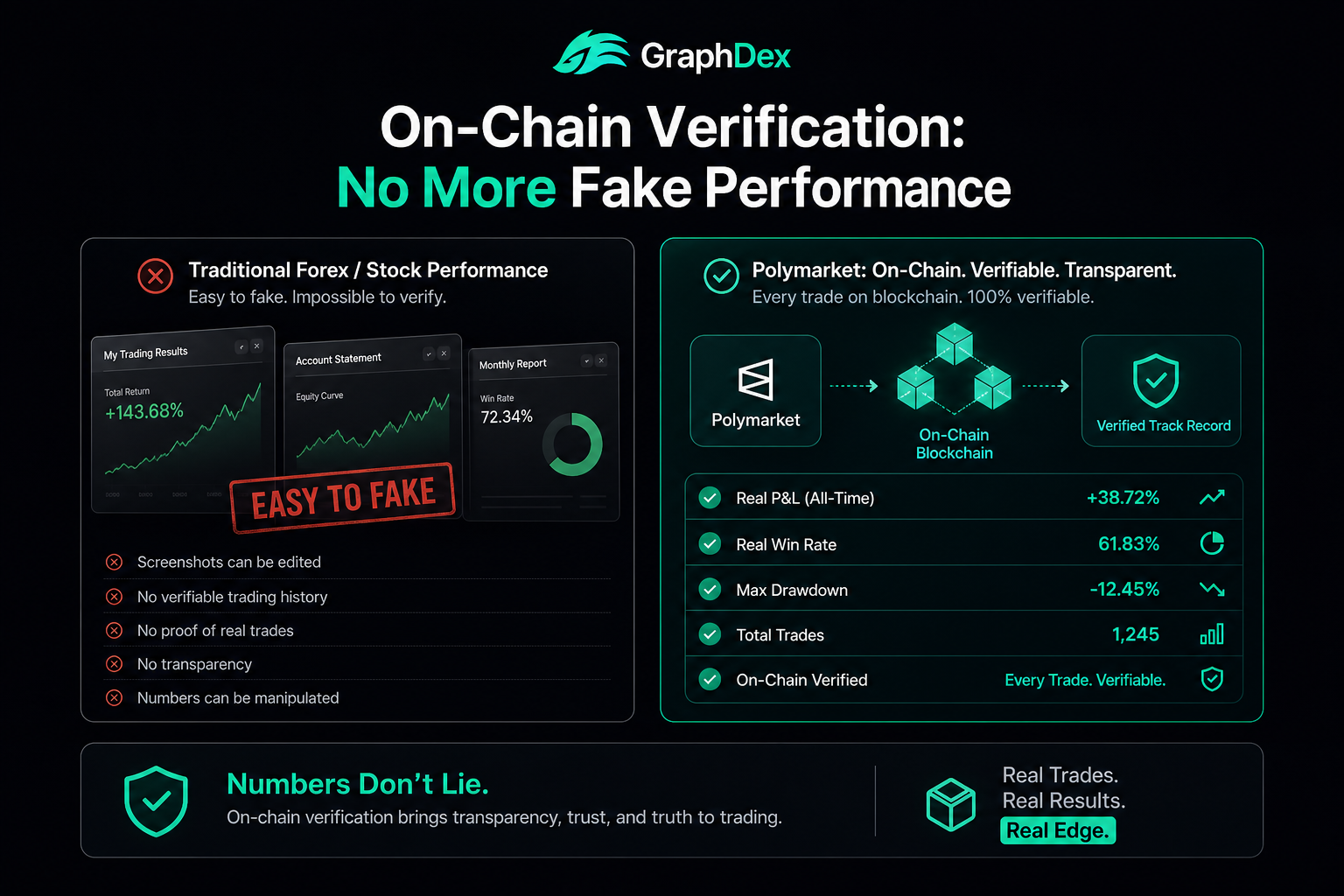 Polymarket on-chain verification 2026 — verified track record vs faked