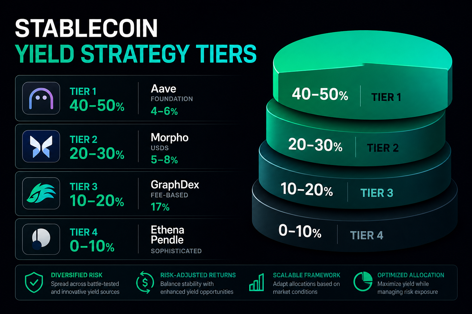 Diversified stablecoin yield strategy 2026 — tiers Aave Morpho GraphDex