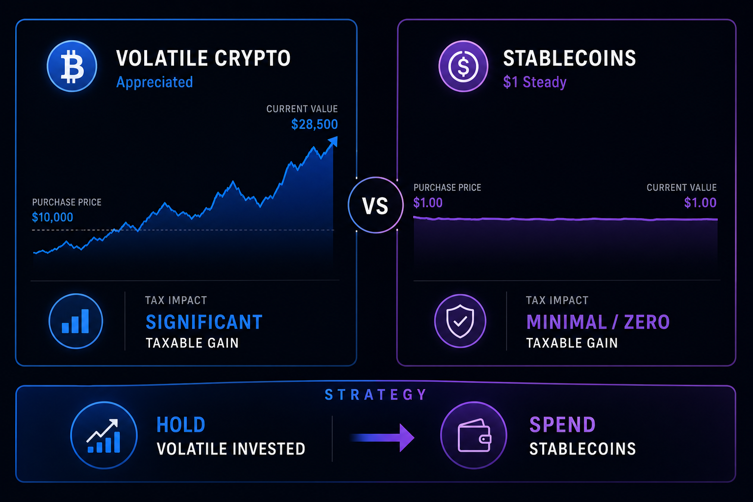 Spend stablecoins minimize tax 2026 — vs appreciated crypto gain